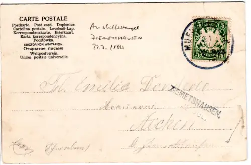 Bayern 1899, Aushilfstpl. L1 ZIEMETSHAUSEN als Ank.Stpl. auf AK m. 5 Pf. 