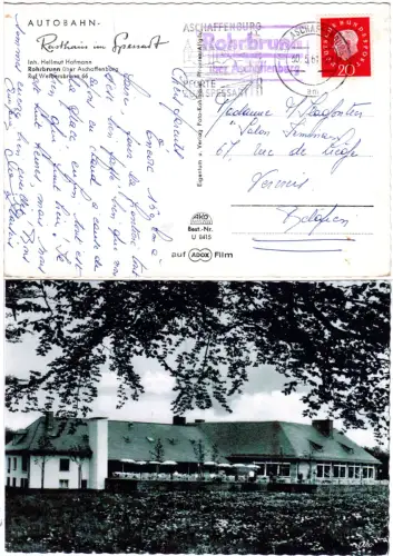 BRD 1961, Landpoststpl. ROHRBRUNN über Aschaffenburg auf sw-AK m. 20 Pf.