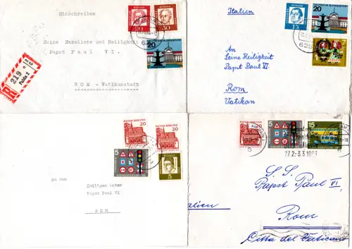 BRD 1964/66, 4 Briefe an Seine Heiligkeit Papst Paul VI., Vatikan, Rom Italia