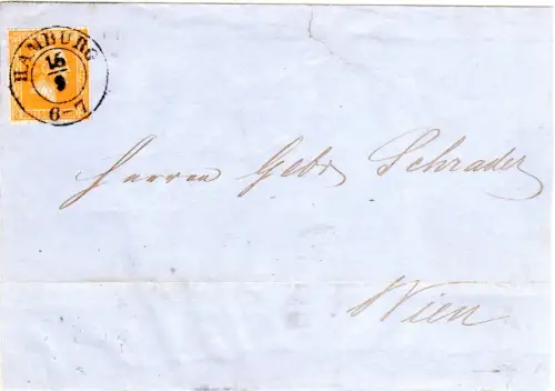 Preussen 12, 3 SGr. gegitterter Grund auf Brief v. Hamburg n. Österreich.