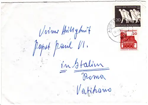 BRD 1965, Brief v. Augsburg an Seine Heilgkeit Papst Paul VI. Vatikan Rom Italia
