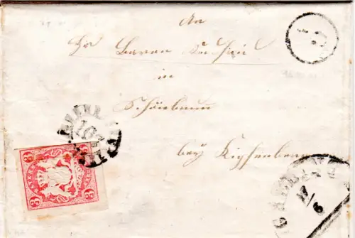 Bayern 1867, G1-Briefträgerstpl. auf Brief v Weinsfeld m. 3 Kr u. MR 167 Greding