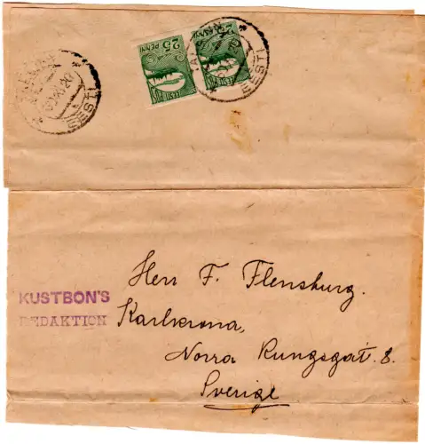 Estland 1920, Paar 25 S. auf Zeitungsschleife v. Tallinn n. Schweden