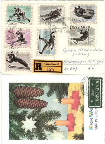Österreich 1964, Christkindl Sonderstpl. klar auf Einschreiben Karte m. 7 Marken