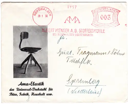 DR 1936, 3 Pf. AFS A. Menger AG Stoffelsmühle auf Firmenbrief v. Nordhalben 