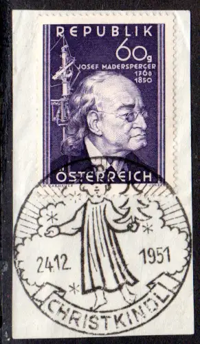 Österreich 1951, Christkindl Sonderstempel klar auf schönem Briefstück m. 60 Gr.