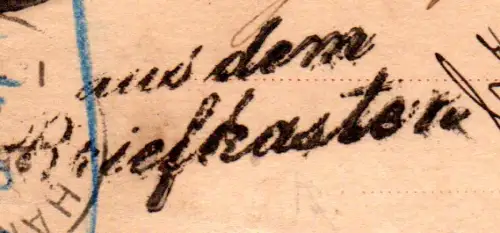 Norwegen 1882, 10 öre Ga m. L2 aus dem Briefkasten u. Hamburg Haller Versuchstpl