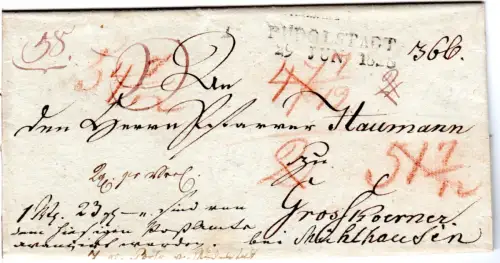 Taxis 1828, L2 Rudolstadt auf Fahrpost Brief n. Großkörner bei Mühlhausen