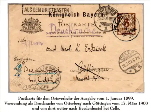 Bayern 1900, 3 Pf. Ganzsache v. Otterberg n. Göttingen m. R1 Aus dem Briefkasten