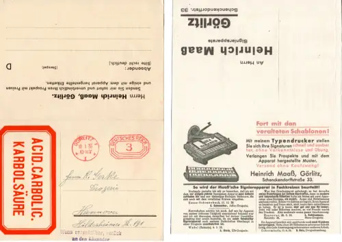 DR 1936, 3 Pf. Freistempel auf Reklame Klappkarte v. Görlitz