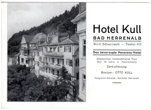 Bad Herrenalb, Hotel Kull, 1931 gebr. sw-AK