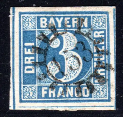 Bayrn 2 IV, sehr breitrandige 3 Kr. Platte IV m. zentr. MR 153. Schöne Marke!