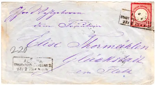 DR 1873, 1 Gr. auf Schleswig-Holstein Brief m. R3 Altona Stadt-Post-Exped. No.2