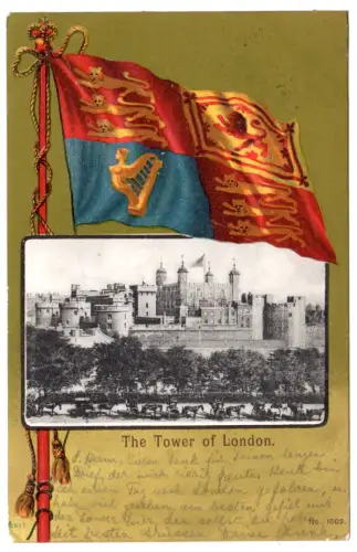 GB, The Tower of London m. Flagge, 1902 gebr. AK