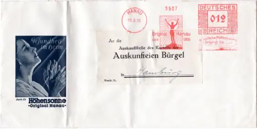 DR 1936, 12 Pf. AFS auf Höhensonne Reklame Umschlag v. Hanau