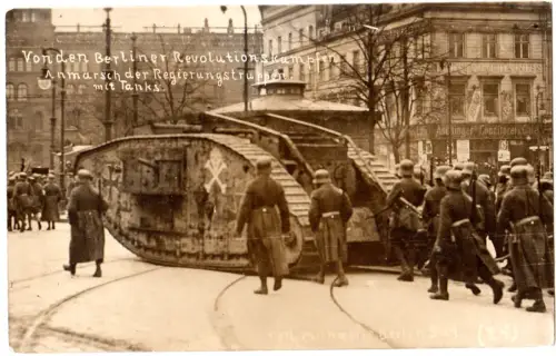 Berlin, Revolution 1919, Panzer, Anmarsch d. Regierungstruppen, ungebr. sw-AK