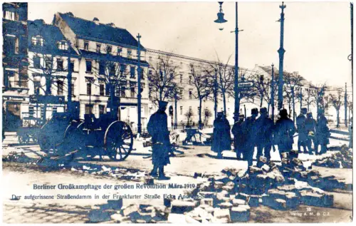 Berlin, Revolution 1919, Frankfurter-/Andreas-Str., ungebr. sw-AK