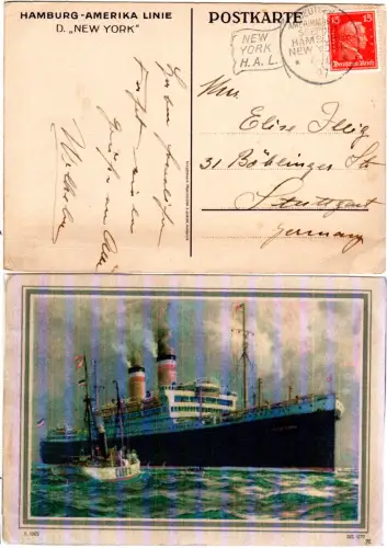 DR 1927, Deutsch-Amerikanische Seepost Hamburg New-York, Karte New York H.A.L.
