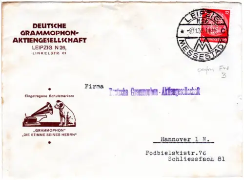 DR 1935, 12 Pf. m. perfin auf Firmenbrief v. Leipzig