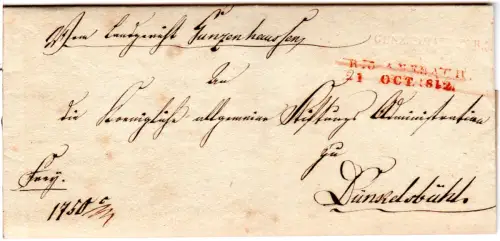 Bayern 1812, L1 Gunzenhausen.R.3 u. roter L2 R3 Ansbach auf Brief n. Dinkelsbühl