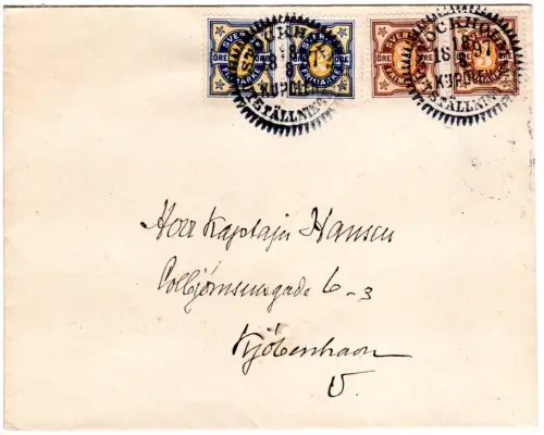 Schweden 1897, Paare 2+3 öre auf portorichtigem Brief m. Sondertspl v. Stockholm