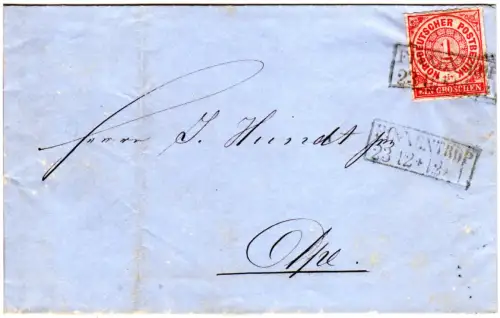 NDP 1868, 1 Gr. auf Brief m. nachverwendetem Preussen-R2  Finnentrop