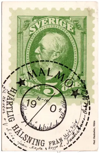 Schweden, Hjärtlig Hälsning Fran Malmö, 1902 gebr. Briefmarken-AK