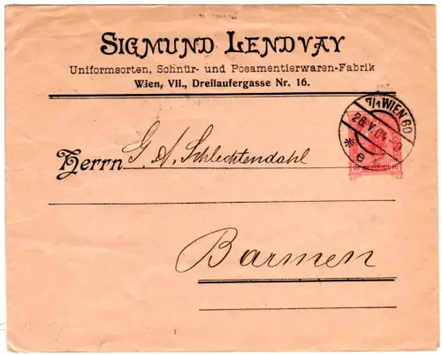 Österreich 1904, gebr. 10 H. Sigmund Lendvay Privat Ganzsache Brief v. Wien 