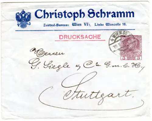 Österreich 1912, gebr. 3 H. Christoph Schramm Privat Ganzsache Brief v. Wien 