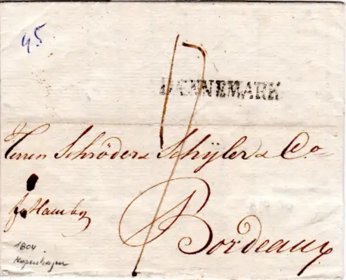 Dänemark 1801, L1 DAENNEMARK auf Franco/Porto Brief v. Kopenhagen n. Frankreich.