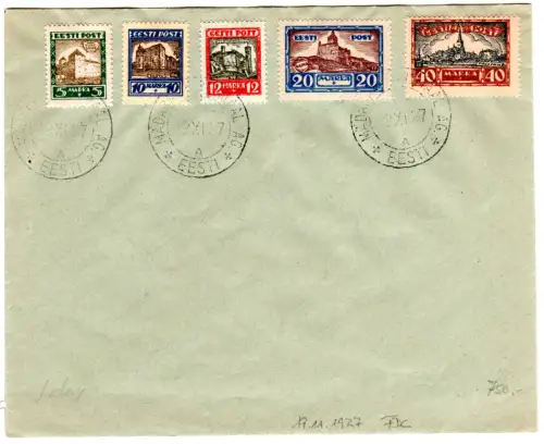 Estland 1927, 5 Werte Städteansichten kpl. auf Brief m. Ersttagsstempel! FDC!