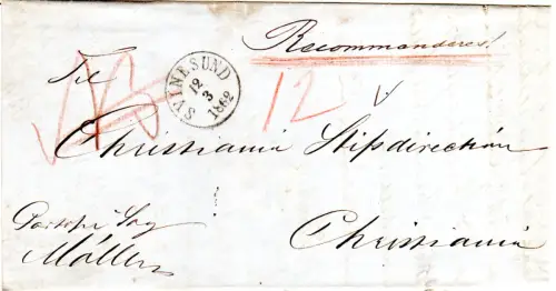 Norwegen 1862, K1 Svinesund auf "Portofri Sag" Einschreiben Brief