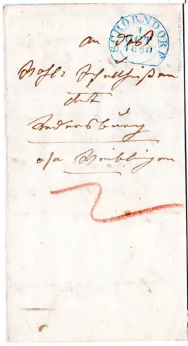Württemberg 1850, blauer Steigbügel Stpl Schorndorf klar auf Brief n. Waiblingen