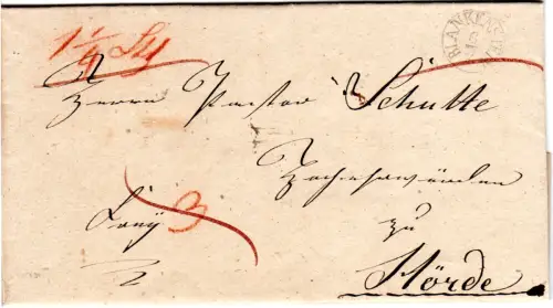 Preussen 1835, Fingerhutstpl. Blankenstein klar auf Brief n. Hörde