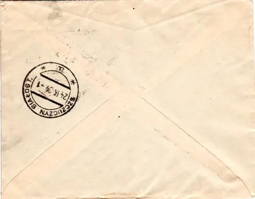 Polen 1934, GORDON BENNETT BALLOON (Syrena) RACE COVER with 30 Gr.