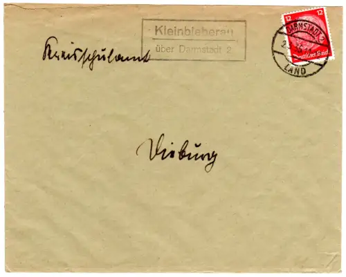 DR 1935, Landpoststpl. KLEIN BIEBERAU über Darmstadt 2 auf Brief m. 12 Pf.