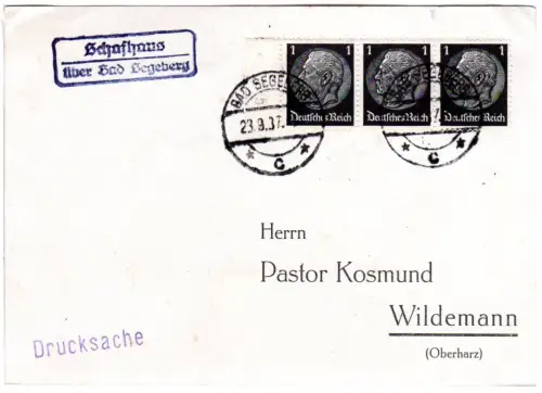 DR 1937, Landpost Stpl. SCHAFHAUS über Bad Segeberg auf Karte m. 3x1 Pf.