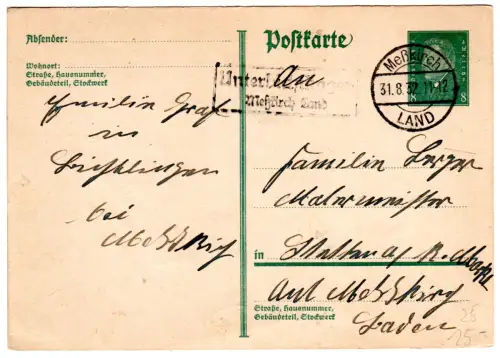 DR 1932, Landpoststpl. OBERBICHTLINGEN Messkirch Land auf 8 Pf. Ganzsache