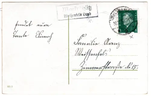 DR 1930, Landpost Stpl. MARKRÖHLITZ Weißenfels Land auf Karte m. 10 Pf. 