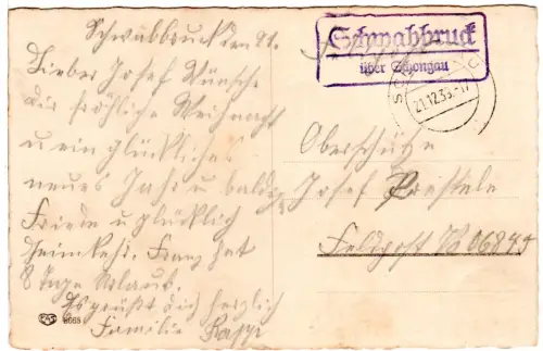 DR 1939, Landpoststempel SCHWABBRUCK über Schongau auf Feldpostkarte