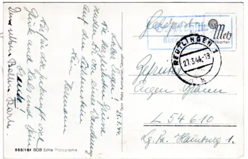DR 1944, Landpoststpl. GROSSENGSTINGEN über Reutlingen auf Feldpost Karte