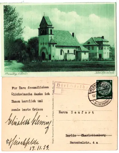 DR 1939, Landpost Stpl. HIRSCHFELDE über Werneuchen auf Karte m. 6 Pf. 