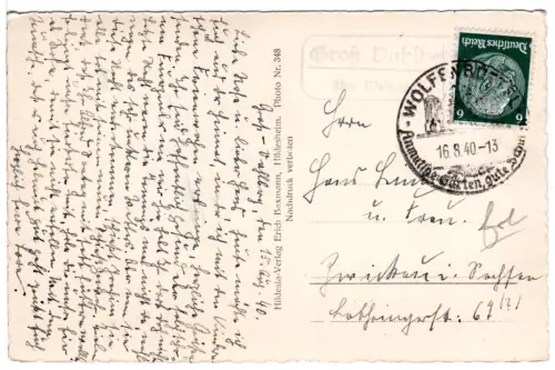 DR 1940, Landpost Stpl. GROSS VAHLBERG über Wolfenbüttel auf Karte m. 6 Pf. 