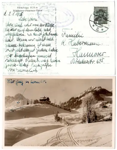 Österreich, Hirschegg, Waldemar-Petersen Haus, 1936 gebr. Kleinwalsertal-AK