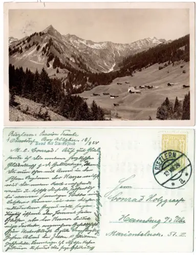 Österreich, Baad m. Starzeljoch, 1924 gebr. Kleinwalsertal-AK