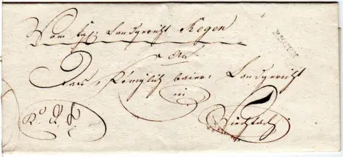 Bayern 1823, kl. L1 Regen auf Brief n. Viechtach.