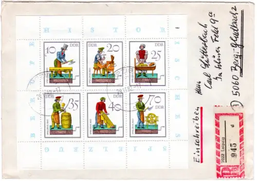 DDR 1982, Kleinbogen Historisches Spielzeug auf Einschreiben Brief v. Leipzig
