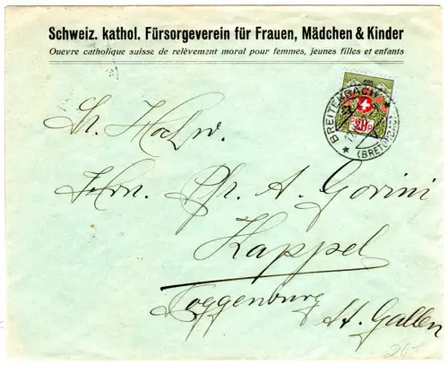 Schweiz 1927, 20 C. Portofreiheit (665) auf Brief v. Breitenbach (Bretonbac).