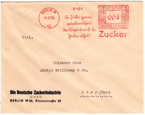 DR 1933, 4 Pf. AFSt. d. Dt. Zuckerindustrie auf Brief v. Berlin