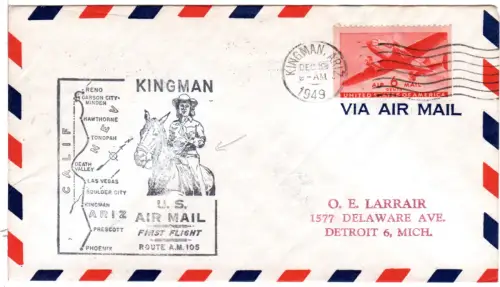 USA 1949, First Flight Route A.M.105, Brief m. 6 C. v.d. Etappe Kingman-Phoenix